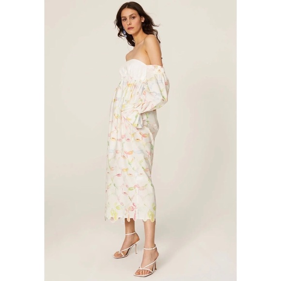 Rosie Assoulin Puff-Sleeve Cotton Off-The-Shoulder Midi Dress 4 - Picture 3 of 14